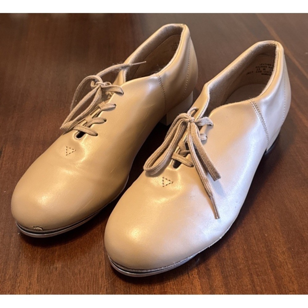 Capezio Leather‎ Tap Shoes Tele Tone Taps Lace Up Tan Dance Shoes Size 13